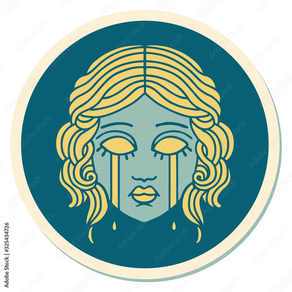 tattoo style sticker of female face crying tattoo style sticker of female face crying