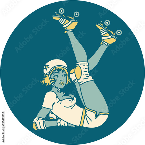 tattoo style icon of a pinup roller derby girl