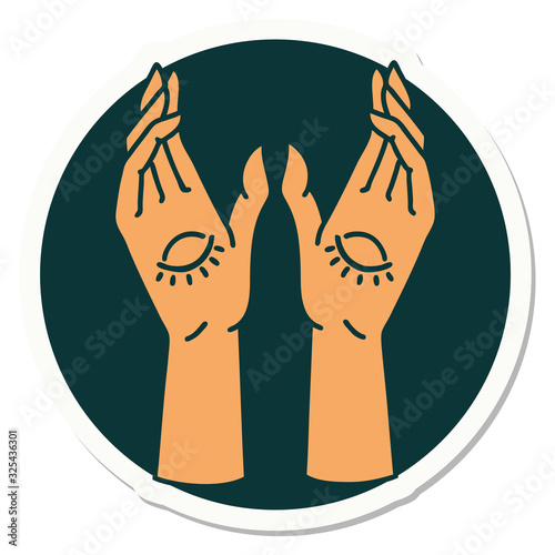 tattoo style sticker of mystic hands
