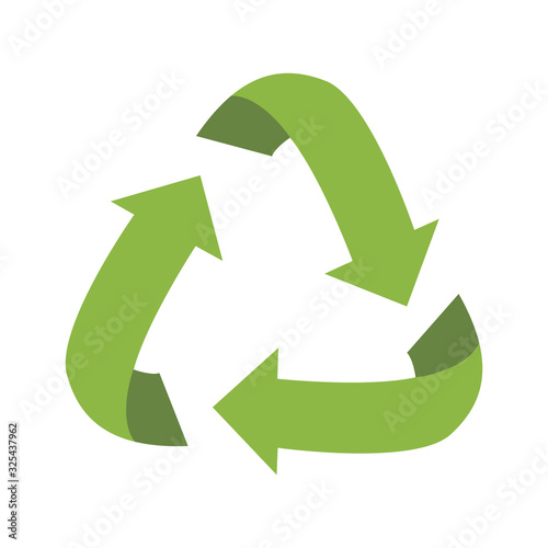 Green recycling sign, isolated on white background. Vector reuse symbol. Perfect for ecological design, eco-friendly packaging. Zero waste lifestyle.