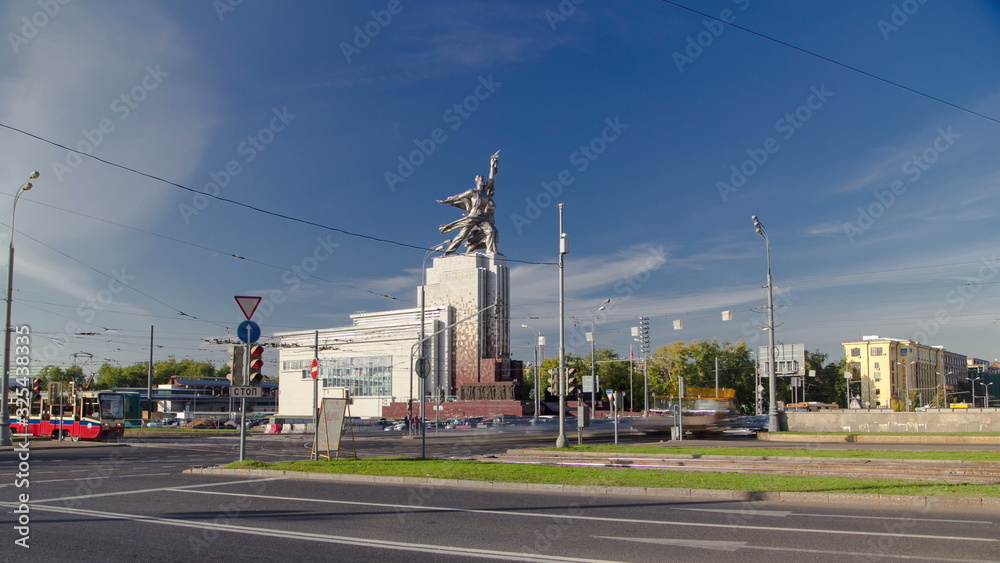 Industrial Worker and Collective Farm Girl monument, timelapse, Moscow, Russia