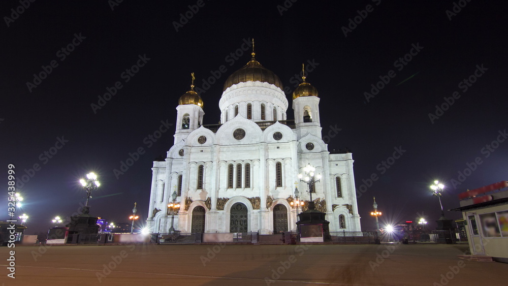 Majestic orthodox Cathedral of Christ Saviour illuminated at dusk Timelapse , Russia Majestic orthodox Cathedral of Christ Saviour illuminated at dusk Timelapse , Russia