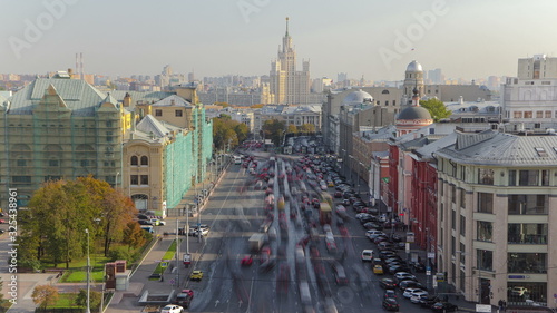 above view of Lubyanskaya and Novaya Square in Moscow timelapse in spring day