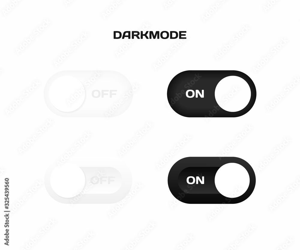 On and Off toggle switch buttons. Phone dark and light mode. Modern