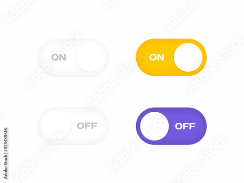 On and Off toggle switch buttons. Modern flat style vector illustration