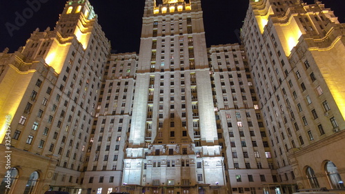 Stalin's famous skyscraper on Kudrinskaya Square timelapse , Moscow, Russia. photo