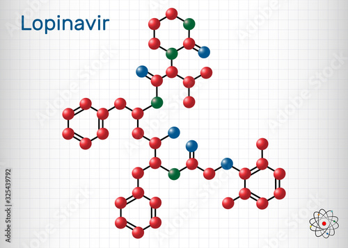 Lopinavir molecule. It is an antiretroviral protease inhibitor, used in with ritonavir in the therapy of human immunodeficiency virus HIV infection and acquired immunodeficiency syndrome AIDS, 2019-nc photo