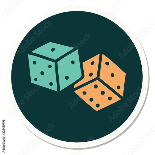 tattoo style sticker of lucky dice
