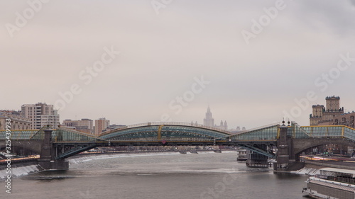 Pedestrian Bogdan Khmelnitsky Bridge timelapse  in Moscow, Russia.