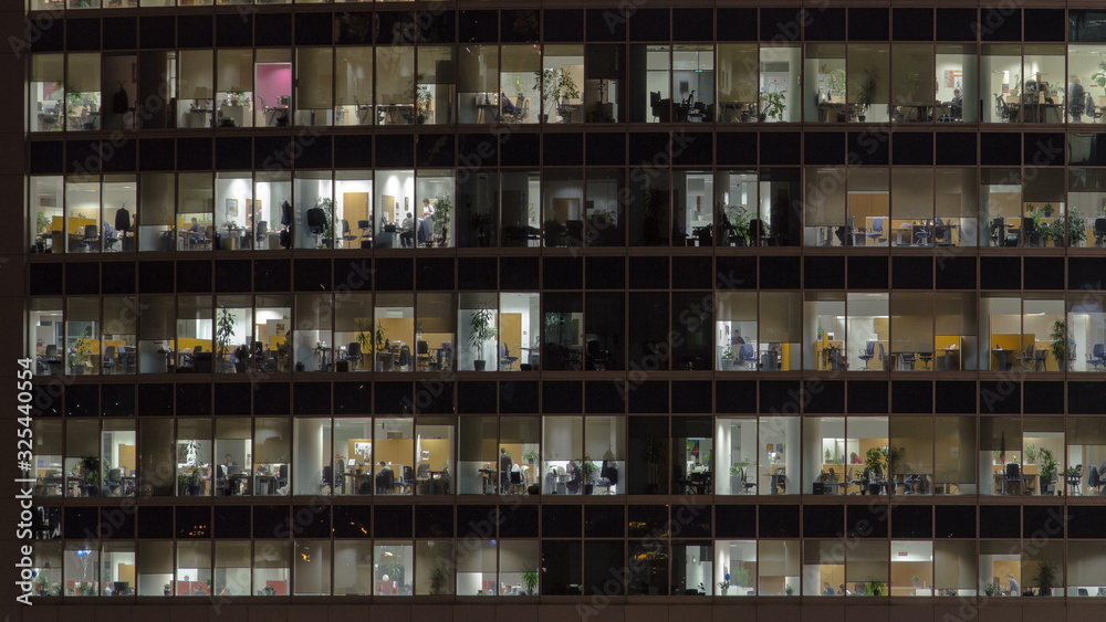 Windows in Skyscrapers International Business Center City at night timelapse, Moscow, Russia