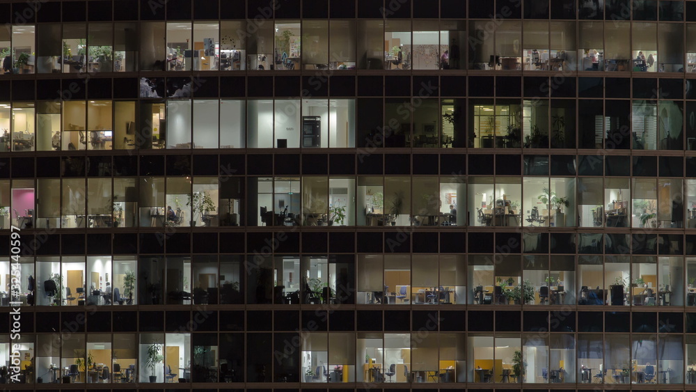 Windows in Skyscrapers International Business Center City at night timelapse, Moscow, Russia