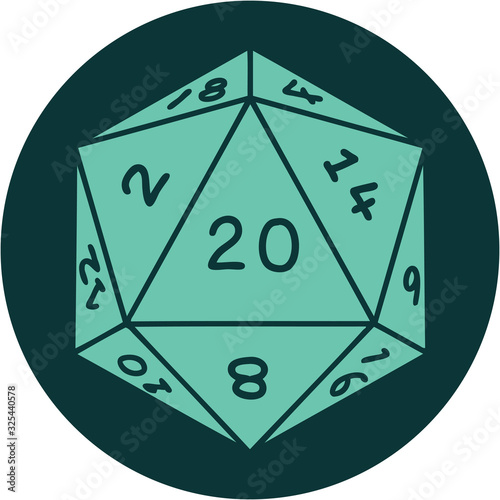 tattoo style icon of a d20 dice photo