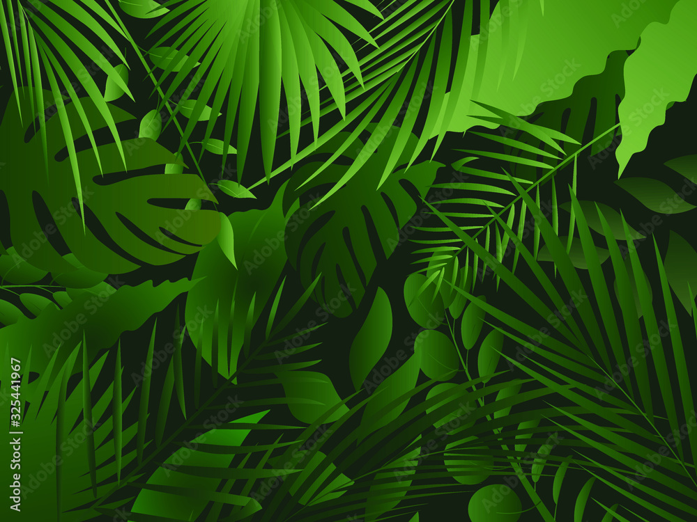 Exotic wallpaper, tropical vector palm leaves, tropical illustration,exotic plants,paradise nature