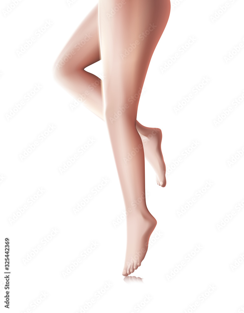 Beautiful Woman Long Legs Isolated on White Background. Hair Removal