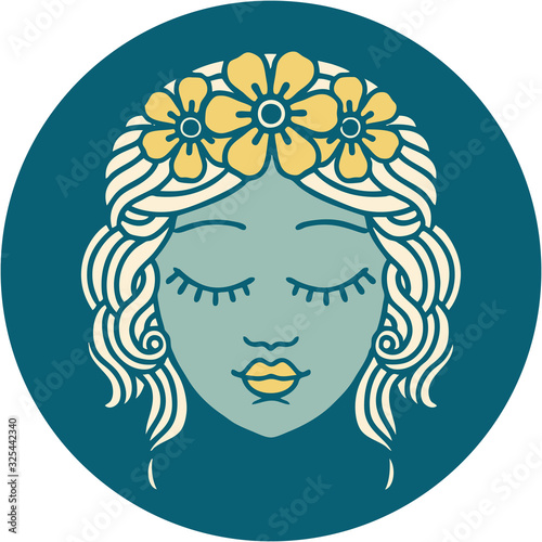 tattoo style icon of a maidens face