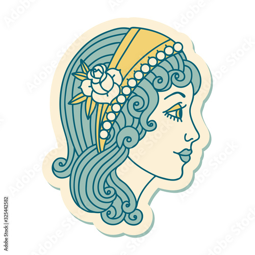 tattoo style sticker of a gypsy head