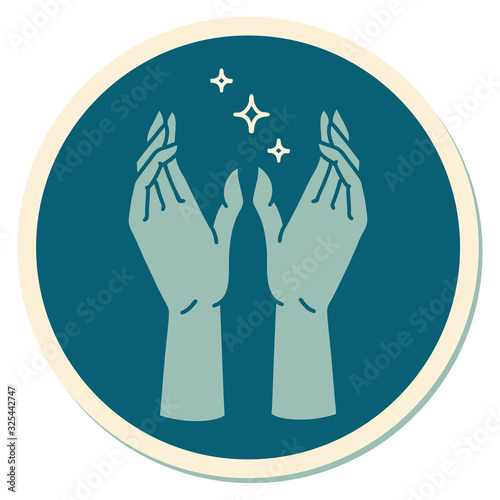tattoo style sticker of mystic hands