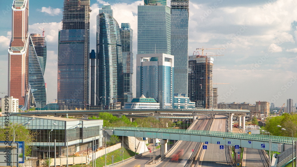 Obraz premium Skyscrapers International Business Center City at cloudy day timelapse, Moscow, Russia