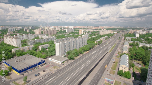 Traffic on the elevated road timelapse overpass on Yaroslavl highway in Moscow