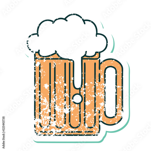 distressed sticker tattoo style icon of a beer tankard