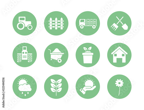 Isolated agronomy silhouette block style icon set vector design