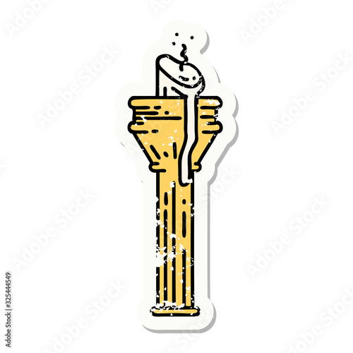 traditional distressed sticker tattoo of a candelabra
