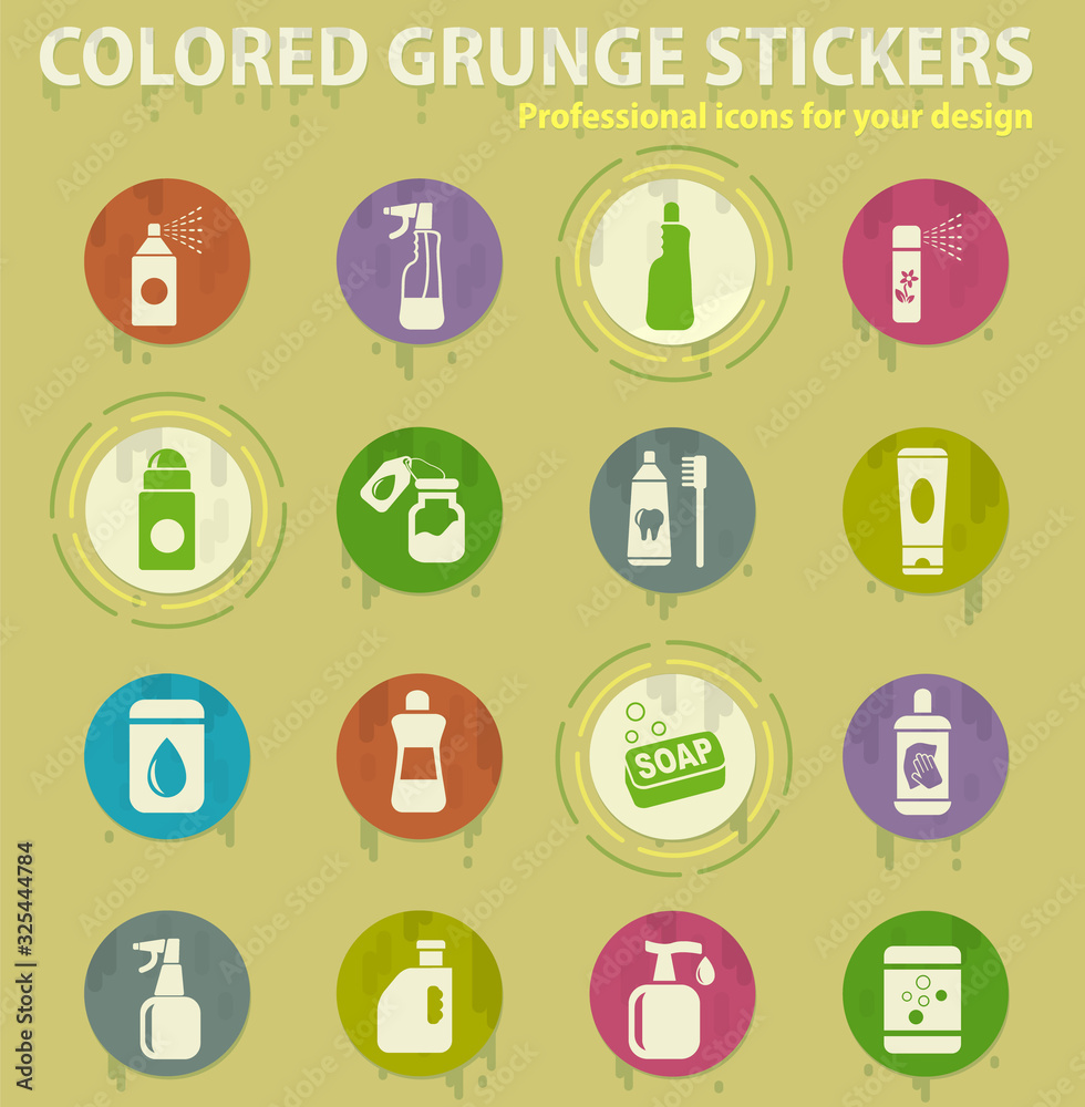 Houshold chemicals colored grunge icons Houshold chemicals colored grunge icons