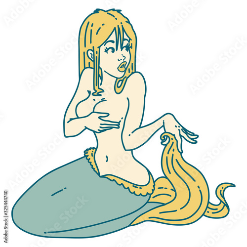 tattoo style icon  of a surprised mermaid photo