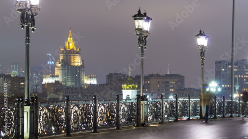 building of ministry of internal affairs winter night timelapse, Moscow, Russia photo