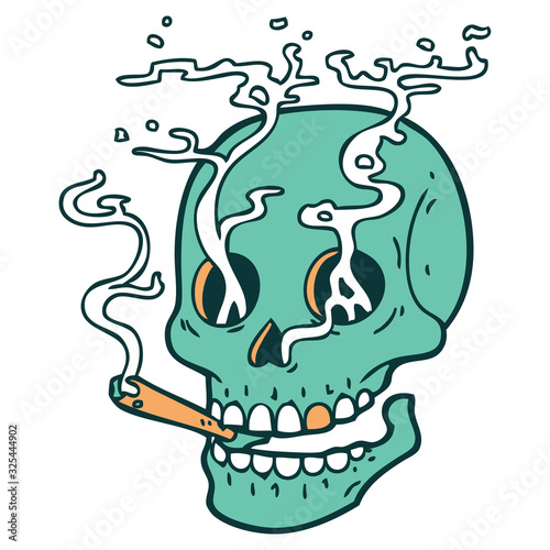 tattoo style icon of a skull smoking