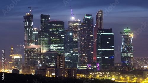 Skyscrapers International Business Center City day to night timelapse , Moscow, Russia