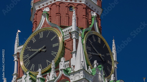 Moscow Kremlin, Red Square. Spasskaya clock tower timelapse .