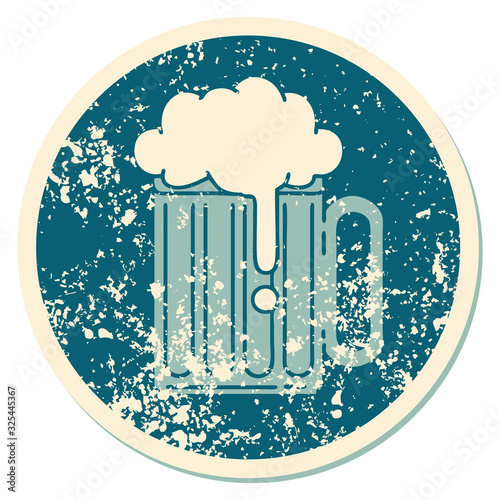 distressed sticker tattoo style icon of a beer tankard