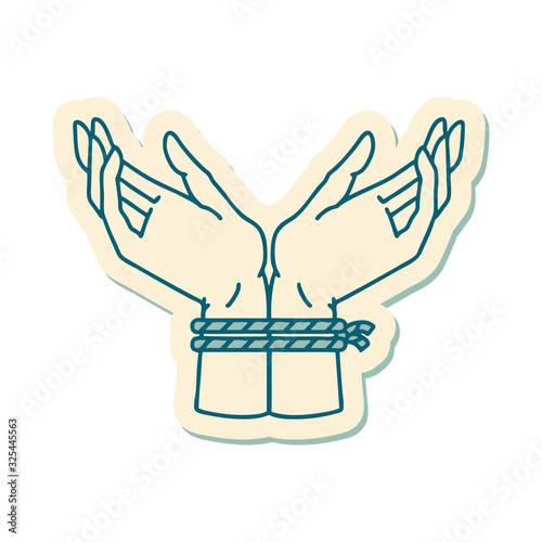 tattoo style sticker of a pair of tied hands