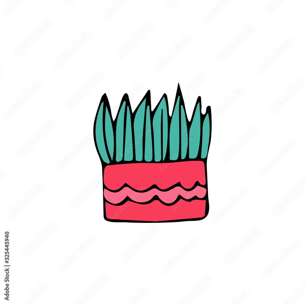 Hand drawn house plant in a pot flat vector icon isolated on a white background.
