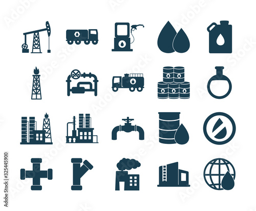 Isolated oil industry silhouette style icon set vector design