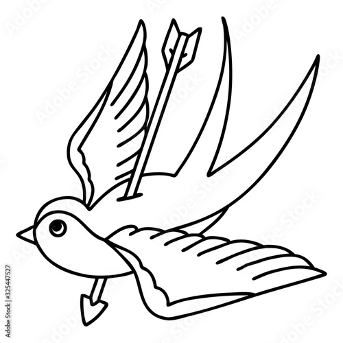 black line tattoo of a swallow