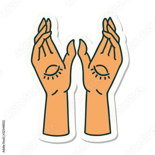 tattoo style sticker of mystic hands