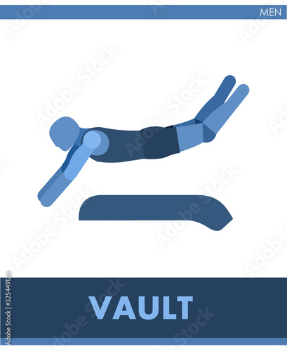 Vault pictogram. Icon of sporting gymnastics. Men, boys. Athletics. Sports; man jumping over a prop. The symbolic image. One of a series. Male. International sports. Vector isolated.