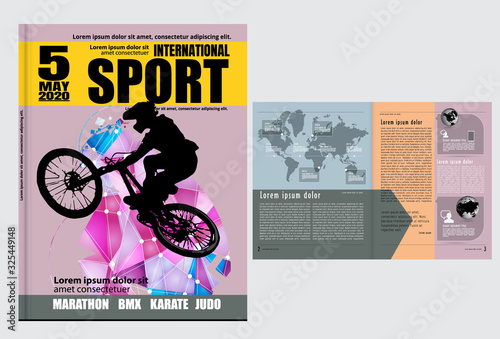 Printing magazine with sport subject in background, easy to editable vector