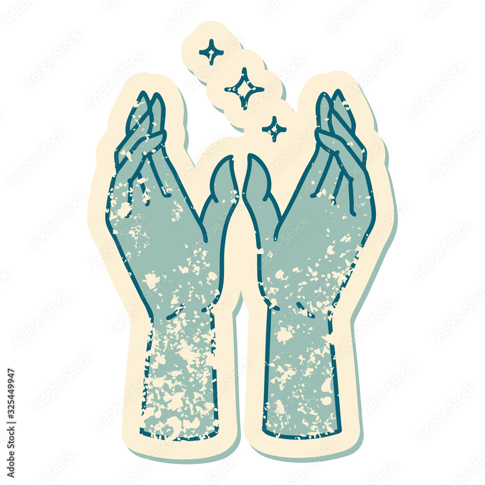 distressed sticker tattoo style icon of mystic hands distressed sticker tattoo style icon of mystic hands