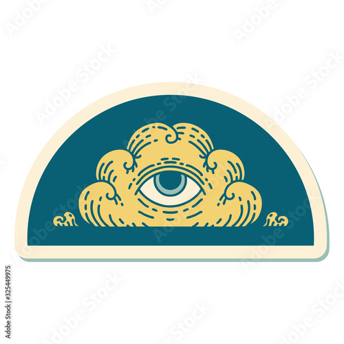 tattoo style sticker of an all seeing eye cloud