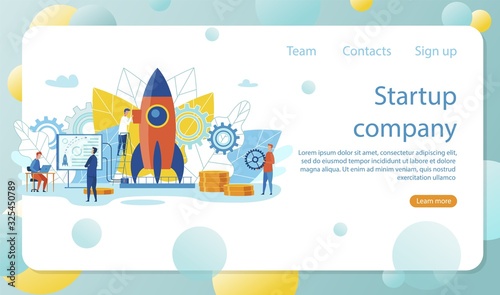 Vector Illustration is Written Startup Company. Head Controls Process Preparing to Launch Rocket. Successful Interaction Between Authorities and Subordinates Leads to Positive Results.
