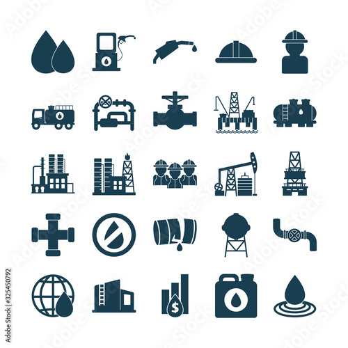 Isolated oil industry silhouette style icon set vector design