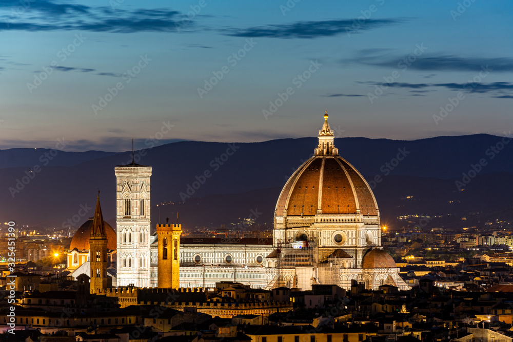 Florence with cathedral Santa Maria del Fiore at night