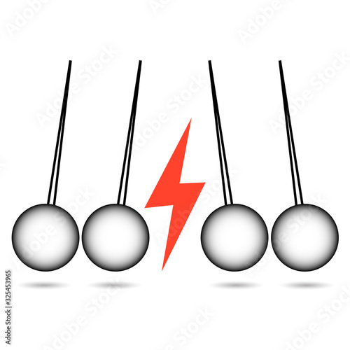 Pendulum Icon, Newton's Cradle with lightning. quarrel staff concept. Stock vector illustration isolated on white background.