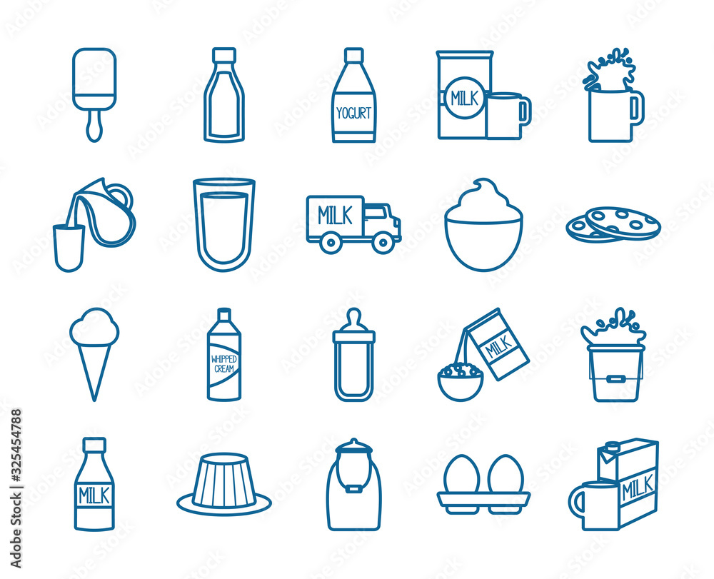 Isolated dairy line style icon set vector design Isolated dairy line style icon set vector design