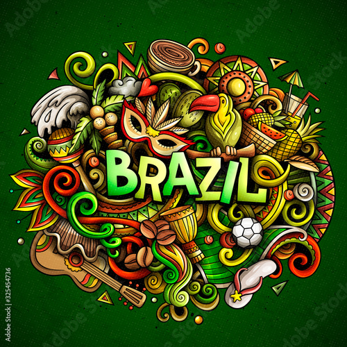 Brazil hand drawn cartoon doodles illustration. Funny design.