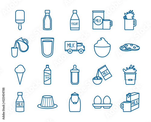 Isolated dairy line style icon set vector design