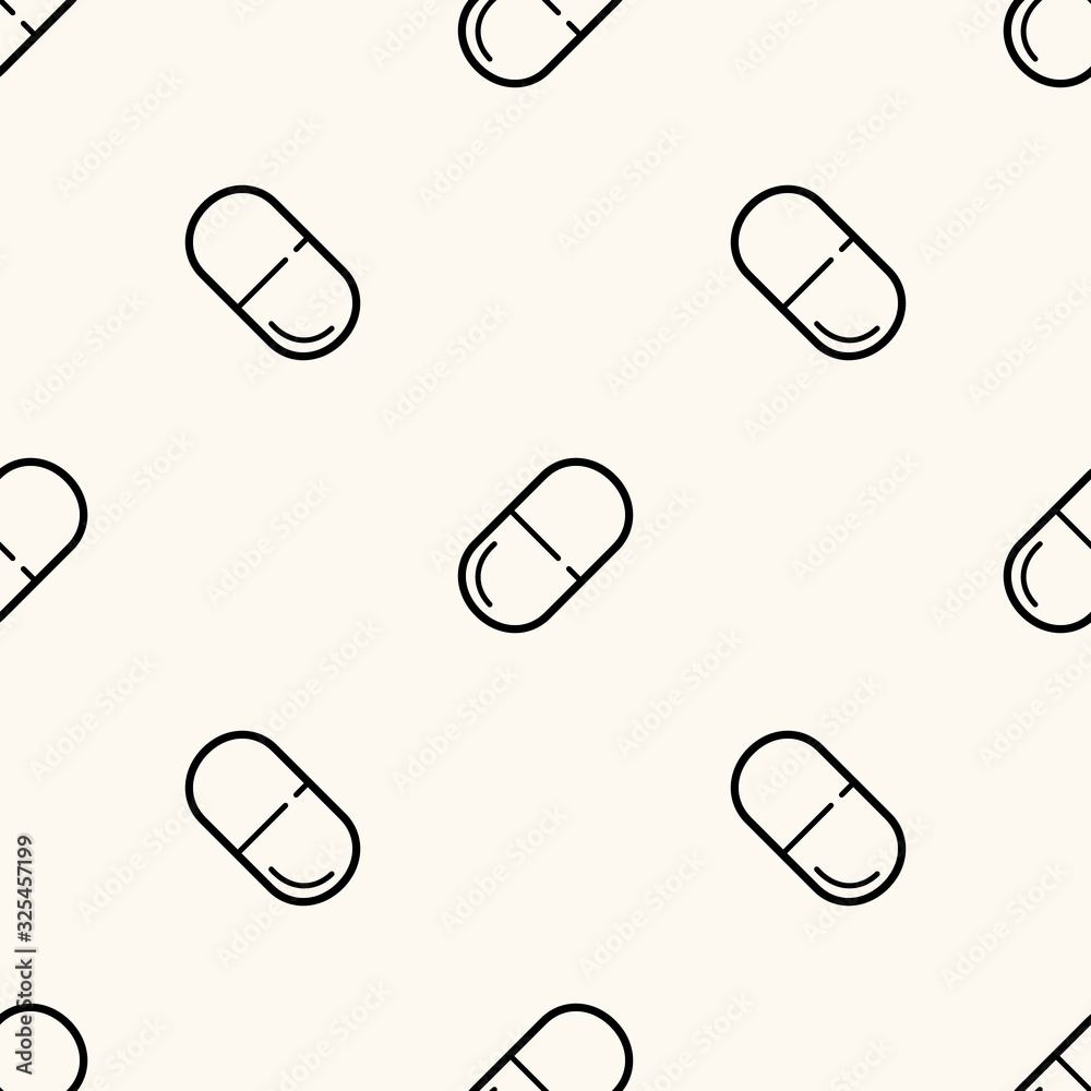 Seamless geometric vector medicine pattern with pills and capsules in line style. Healthcare illustration with repeatable tablet icons. Pharmacy drugstore concept background. Seamless geometric vector medicine pattern with pills and capsules in line style. Healthcare illustration with repeatable tablet icons. Pharmacy drugstore concept background.